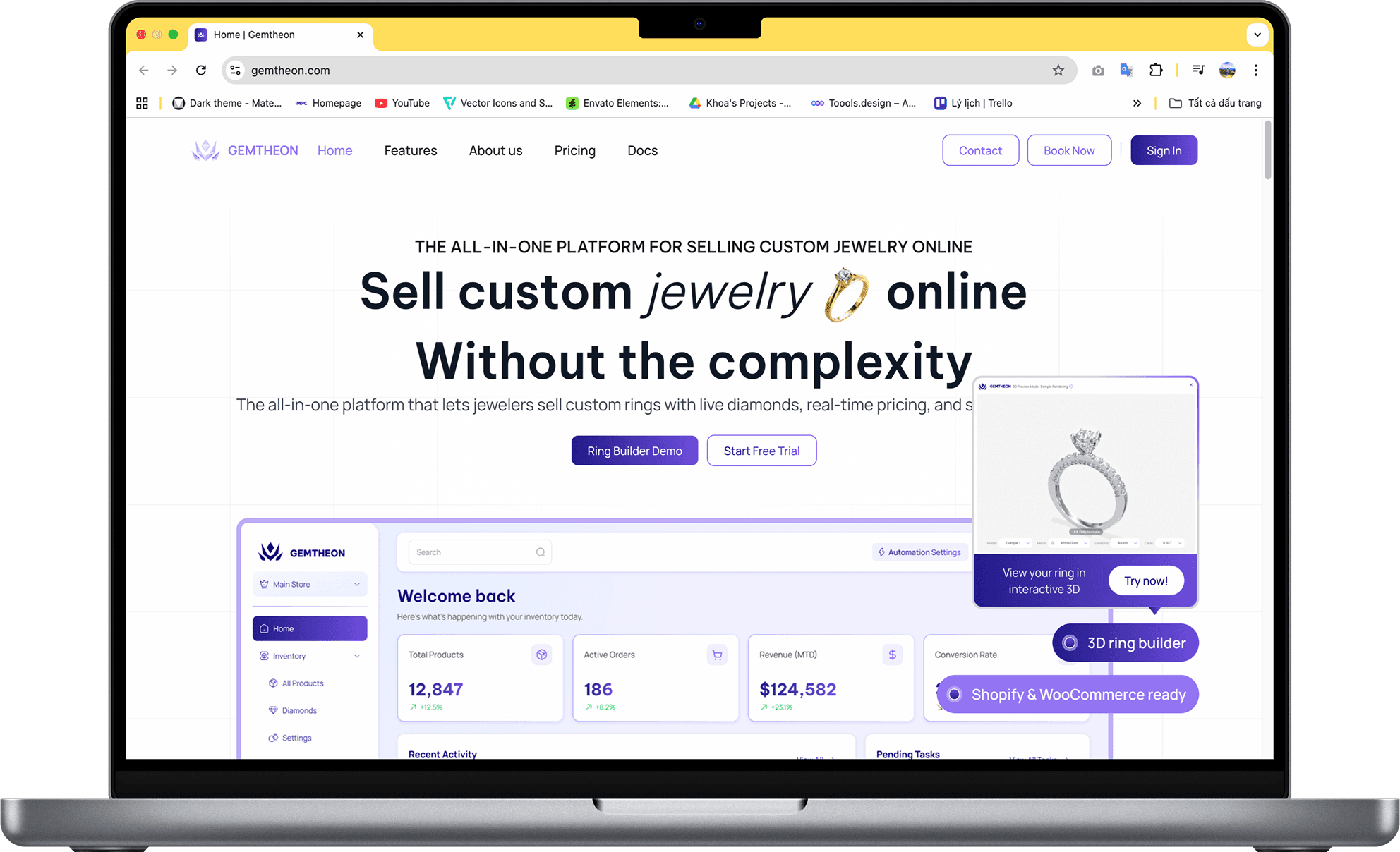 Gemtheon custom jewelry SaaS platform on desktop